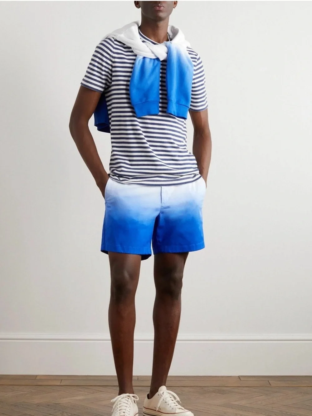 New Theory - Zaine Straight-Leg Degradé Ombré Cotton-Blend Shorts - Blue Size 36